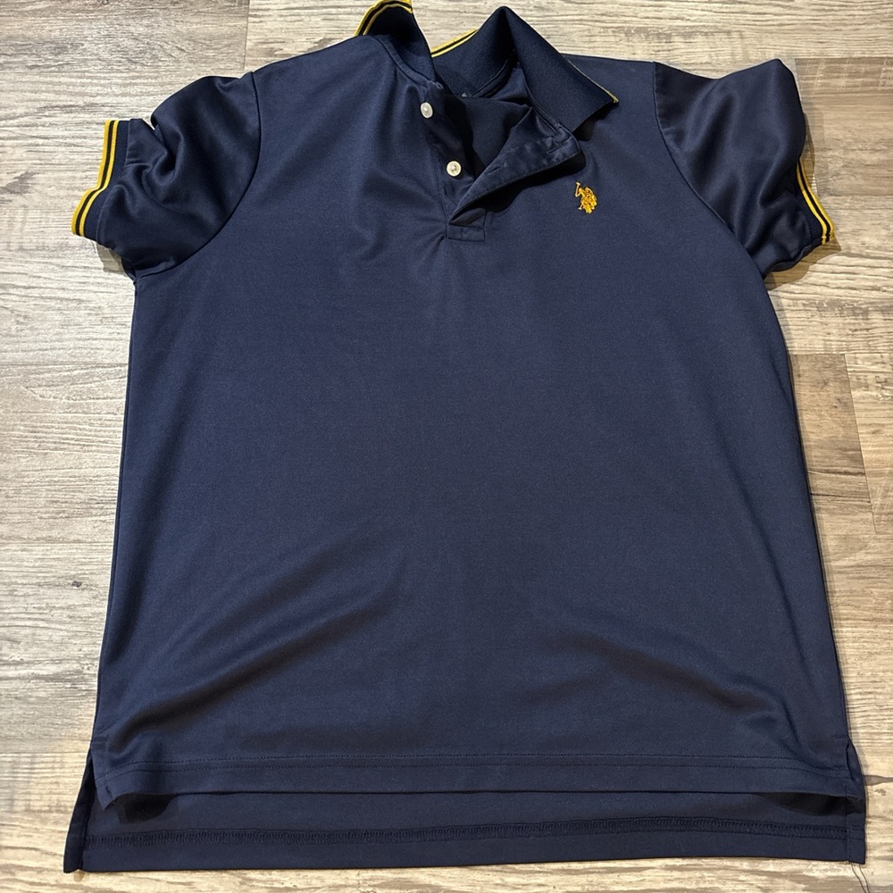 Navy Blue Polo Shirt with Yellow Accents